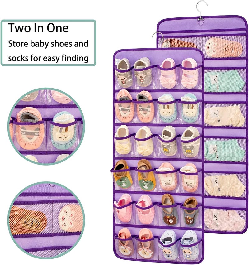 ANIZER Dual-sided Hanging Baby Shoes Organizer Closet Toddler Shoe Storage Holder for Kids Bow Socks Underwear (PURPLE) - Image 3